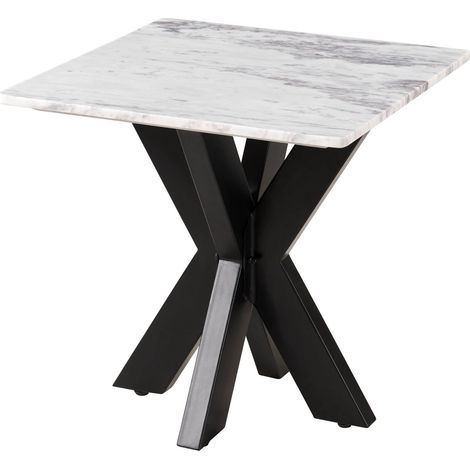 Couchtisch quadratisch 55x55x55 Marmor weiß / Kreuzgestell Eisen schwarz BARCELONA 315
