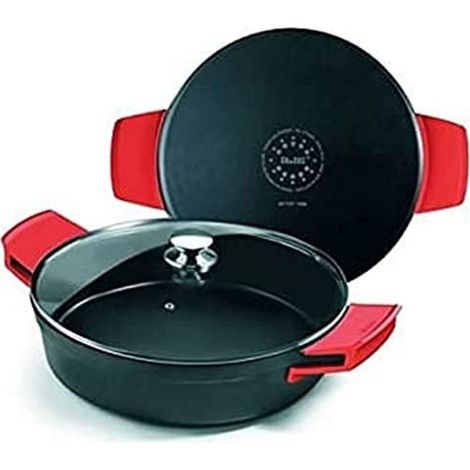 Sauteuse en fonte d’aluminium, couvercle en verre et poignées en silicone, 32 cm, Antiadhésif, Compatible avec l’induction
