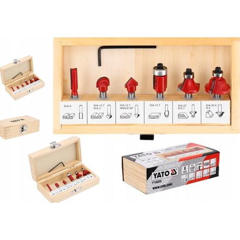 YATO, Modell YT-68000, Holz-Hartmetallfräser, 6 Stück, 6mm Schaft, ideal für die Holzbearbeitung, hochwertige professionelle Holzbearbeitungswerkzeuge.