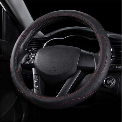Lenkradbezug Universal Größe Mikrofaser Leder Sport Anti Rutsch Schwarz (1/5)