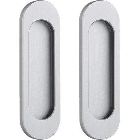 Lot de 2 poignées ovales coulissantes auto-adhésives en alliage d'aluminium, sans perçage, pour portes coulissantes, fenêtres et placards (gris mat, 100 mm) (1/4)
