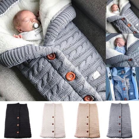 1 Couverture Bébé, Laine Tricotée, Polaire, Chaud, Emmaillotage, Poussette, Nouveau-né (1/4)