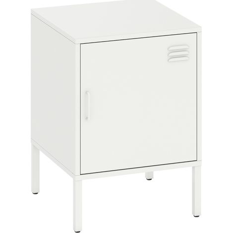 Mesita de noche de acero blanca con estante ajustable 40 x 40 x 56 cm (1/5)
