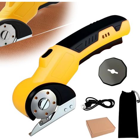 Taglierina elettrica, forbici rotanti elettriche portatili senza fili per cartone, moquette, pelle, forbici ricaricabili resistenti con luce LED, blocco di sicurezza, lama, scatola - 4 V, 2000 mAh, ti
