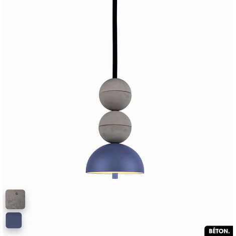 Lampe de suspension en béton - BOSFOR CONCRETE GRIS - INDIGO 2 BALLES LED 14W (1/3)
