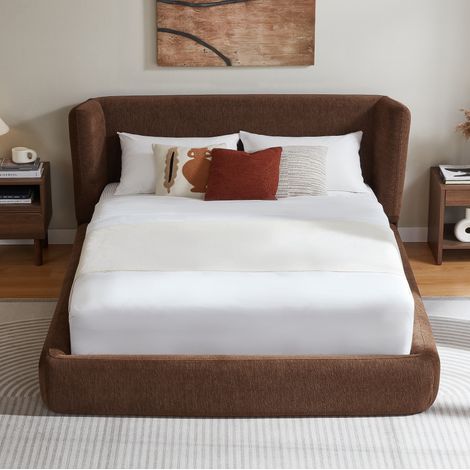 Lit double 160x200 cm avec cadre en acier renforcé marron, stable, sans matelas – MEUBLIV (1/5)