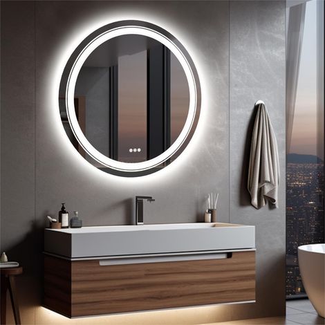 Specchio Rotondo da Bagno Led Smart, Retroilluminato + Frontale Luce, 90cm