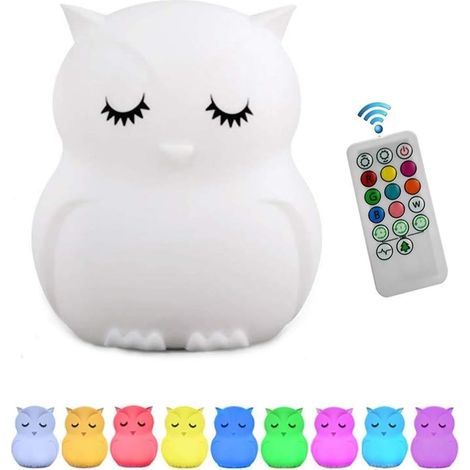 Lampe de chevet LED hibou rechargeable – 9 couleurs – Variateur tactile – Minuterie 15/30/60 min – Ambiance apaisante pour enfants