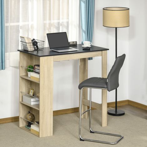 Bartisch, hoher Küchentisch, Stehtheke – Maße 112 x 57 x 106 cm (L x B x H) – 3 Ablagen – hellschwarze Eichenoberfläche