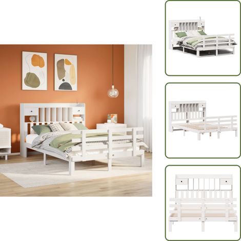 Letto con pediera - vidaXL Letto Libreria senza Materasso Bianco 150x200 cm Legno di Pino - Letto in legno