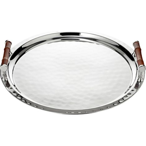Plateau de service rond en métal nickelé argenté brillant pour table et salon Ø 47 cm - PANGIVO (1/3)