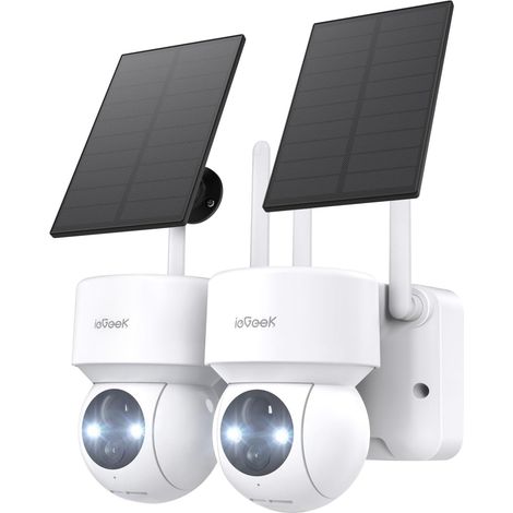 ieGeek 2Stk.2K/3MP Solar Überwachungskamera Aussen akku 355°/120° Pan Tilt Solar Kamera WLAN Outdoor mit LED-Licht,Humanoiderkennung/PIR-Erkennung,2-Wege-Audio, IP66, Cloud/SD,Einfach zu verwenden (1/5)