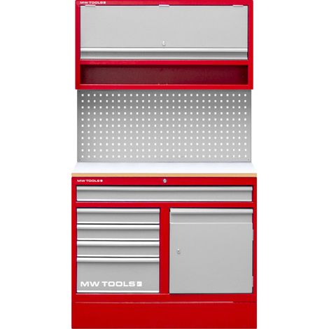 Mw Tools – Mobilier d'atelier modulaire 1,1m – Acier soudé – L 1100 x l 610 x H 1920 mm – Charge 40 kg – Établi avec bande lumineuse 2000 lumens – PRACO51
