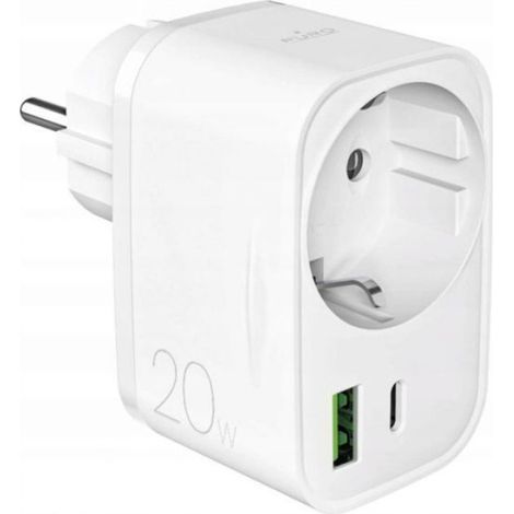 Chargeur Secteur - Adaptateur USB-C + USB-A 20 W Power Delivery avec Prise Schuko - Blanc (1/2)