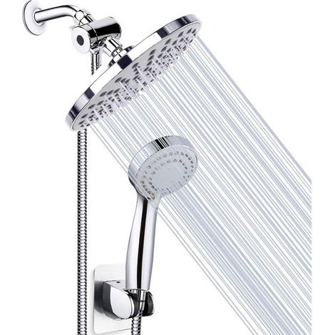 Regenduschkopf-Kombination, 8-Zoll-Regenduschkopf und 3-stufige Handbrause, Schlauchhalterung 3-W