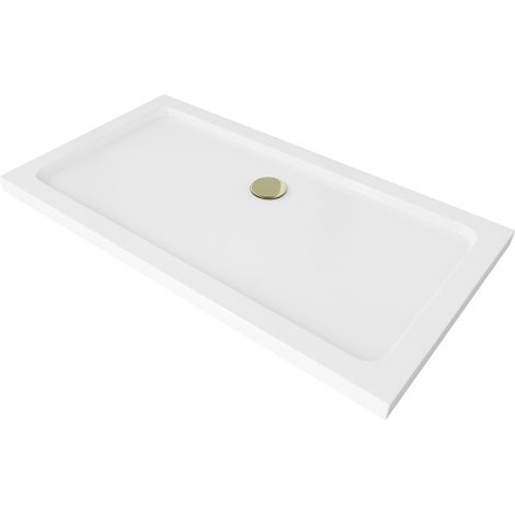 Mexen Flat rechteckige Duschwanne slim 130 x 70 cm, Weiß, Siphon Gold - 40107013G