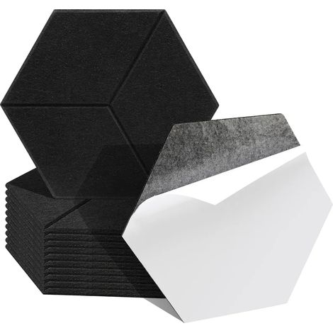 Hengda Lot de 12 panneaux acoustiques hexagonaux auto-adhésifs, panneaux d'insonorisation haute densité, noirs (1/5)