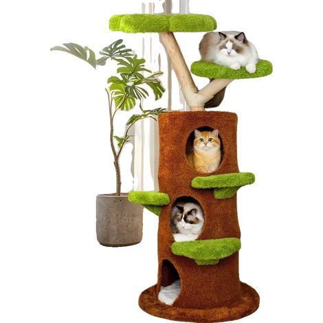 Árbol para gatos, estructura de varios niveles, condominios cómodos, verde (1/2)