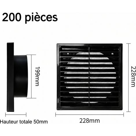 Grille d'aération extérieure ronde à persiennes noir 8 pouces 200 chapeau mural VMC et sèche-linge 22,8 × 22,8 × 5 cm – Livraison gratuite