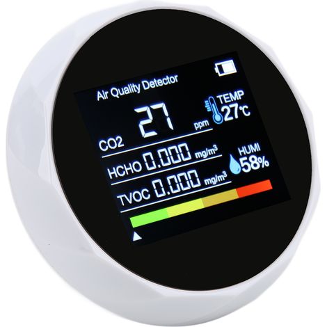 Moniteur numérique de qualité de l'air ZN-2CO5, capteur infrarouge 5 en 1, détecteur de dioxyde de carbone, testeur de température et d'humidité HCHO, blanc (1/5)