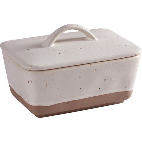 Burriera in stile europeo vintage con coperchio - portaburro - portaburro con coperchio - scatola per il burro - scatola per il burro quadrata in ceramica - 350 ml - bianca - ceramica (1/5)