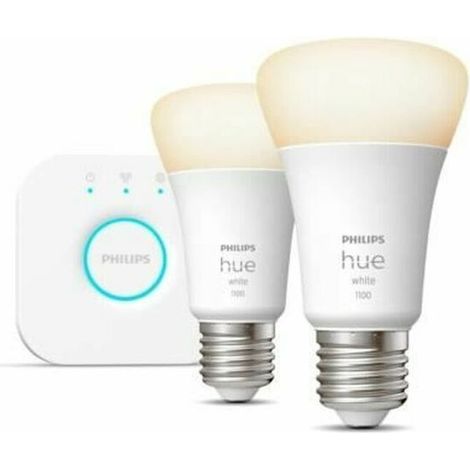 Philips Hue - Bombilla inteligente, E27, Puente Philips Hue incluido, Luz cálida regulable, Compatible con Alexa y Google Home - Pack de 2 Bombillas LED Inteligentes (1/4)