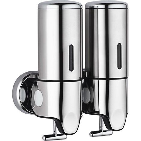 （25x18.5x9cm）DIY 500ML x 2 Wall Mounted Soap Dispenser, Double Head Hand Soap Dispenser Liquid Shower Gel Shampoo Dispenser for Kitchen Bathroom Hotel