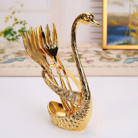 (Golden Fork) Ensemble de fourchettes à fruits, brochette à fruits en alliage de zinc et support à fruits (1/2)