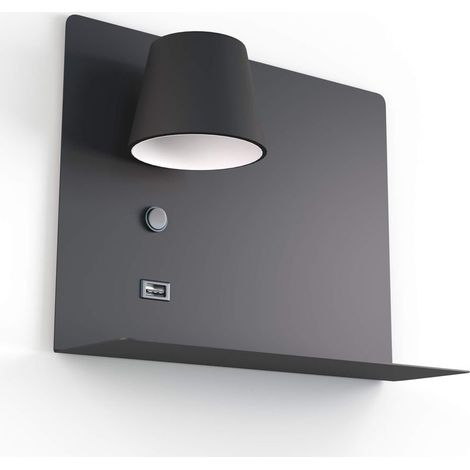 Lampe de lecture avec port USB "BASKOP" - 6W - Gauche - Noir