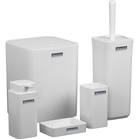 5-teiliges Badezimmer-Set, quadratisch, weiß