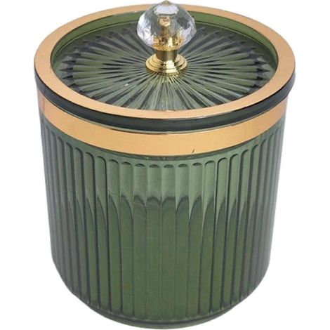 Organisateur de maquillage avec pot distributeur de cotons-tiges, pot anti-poussière pour salle de bain, bureau, comptoir, maison ou hôtel-Green