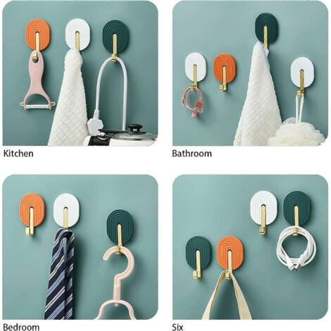 NALOOKAMIC Lot de 6 crochets auto-adhésifs pour suspendre serviettes, manteaux, peignoirs et clés crochet mural étanche pour cuisine, salle de bain, bureau, placard, toilettes.