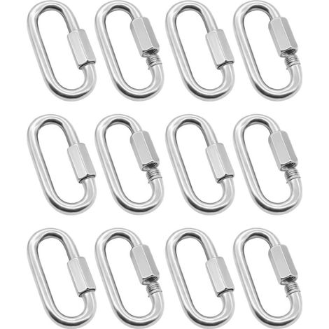 Lot de 12 mousquetons robustes à maillons rapides M4 en forme de D, connecteurs de chaîne de sécurité pour camping, randonnée (1/5)