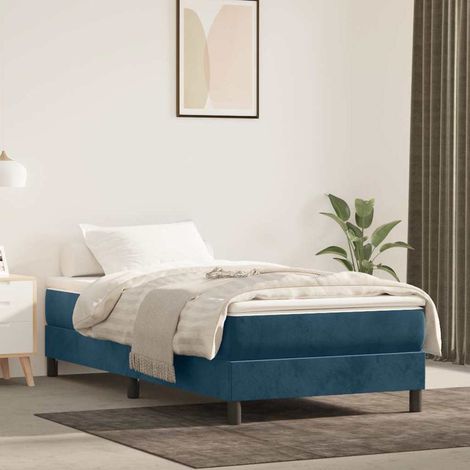Cama box spring con colchón terciopelo azul oscuro 80x200 cm (1/5)