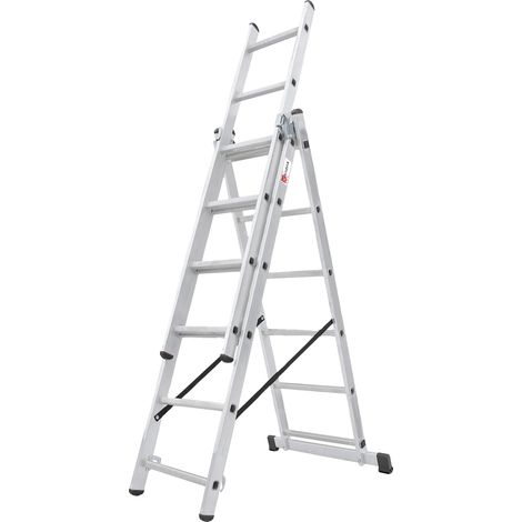 Escalera multifuncional, construcción de aluminio, capacidad de 150 kg, configuración 3 en 1, altura extendida de 1,8 m, diseño ligero. (1/5)