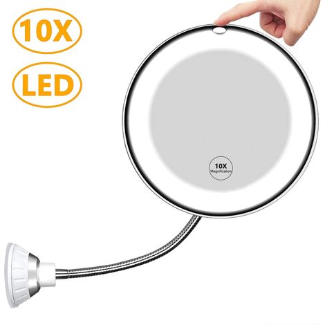 Miroir grossissant à LED éclairé par LED, flexible et à col de cygne de 11,5 pouces (29,2 cm) avec grossissement x10 (1/5)