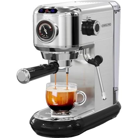 Cafetera espresso, presión de 20 bares, espumador de leche, color plata, UE (1/2)