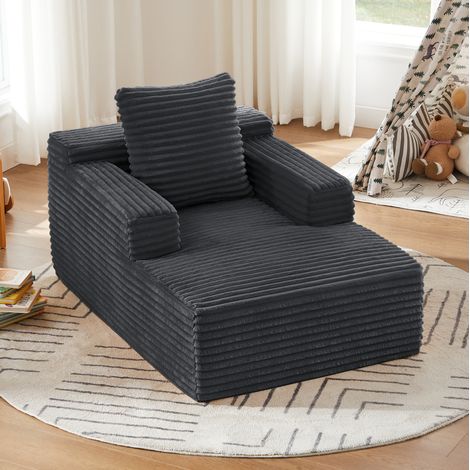 Sofá chaise longue, sin montaje, cómodo para sentarse y tumbarse, tejido de pana, gris oscuro (1/5)