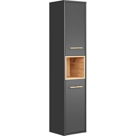 Badezimmerschrank TALOKA – 2 Türen – Anthrazitgrau und helles Eichenholz – 170 cm – Zum Aufhängen