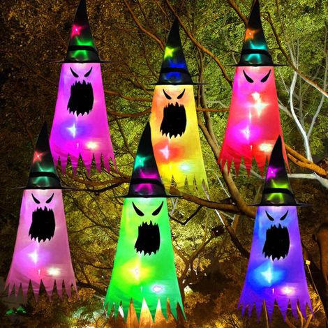 LED-Lichterketten mit Geistern und Hexenhüten für Halloween, Außendekoration für Baum, Veranda, Garten. (1/5)