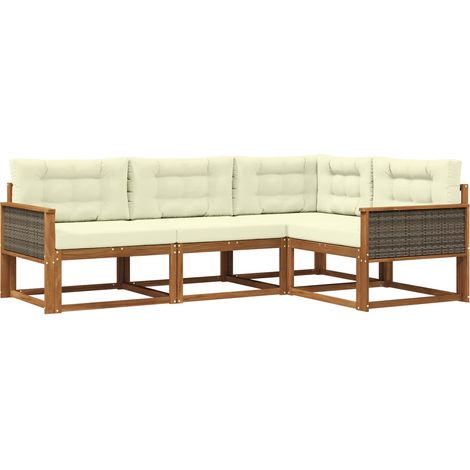 Set di divani da esterno con cuscino 4 pz  Salotto da Giardino Naturale e Crema (1/5)