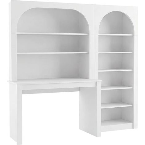 Bureau bibliothèque avec 2 étagères et 6 niches - Blanc - CYMORA (1/5)