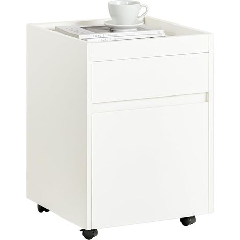 Sobuy – Caisson bureau mobile FBT121W – Meuble de rangement sur roulettes – 2 tiroirs – Dimensions L40 x P40 x H54 cm – Blanc