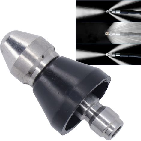 Buse de vidange pour nettoyeur haute pression 5000 PSI, mini buse de vidange compacte et durable, tuyau de vidange haute pression, buse à point central - 1 trou avant, 6 trous arrière (1/5)