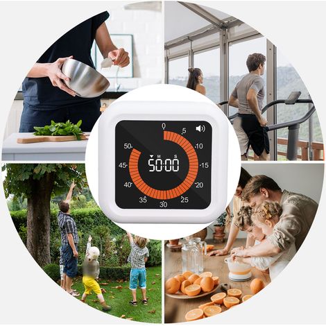 Timer Digital Magnetique et Repose-Pied Rechargeable Silencieux avec Compte à Rebours Compte Ascendant pour Cuisine Etude Cuisson Blanc ABS 246g (1/4)