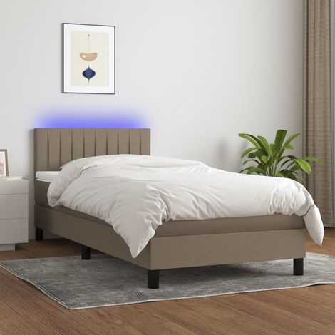 Sommier tapissier avec matelas et LED  Lit adulte Contemporain Taupe 100x200 cm Tissu 66070