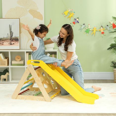 5 en 1 Triangle d'escalade avec toboggan enfants parcours motricité - filet sacs de sable inclus (1/4)