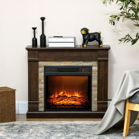 Chimenea eléctrica decorativa de 1800 W con efecto de llama, brillo y temperatura ajustables, 80 x 21,6 x 67,8 cm, marrón. (1/5)