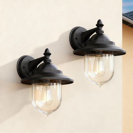 Set of 2 Outdoor Wall Light, E27, IP44 Waterproof Vintage Wall Light, for Hallway Entry Balcony, Aluminium+PC, Black (Bulb Not Included) IP44 ImperméAble Vintage, Pour Couloir,EntréE,Balcon, Aluminiu (1/5)