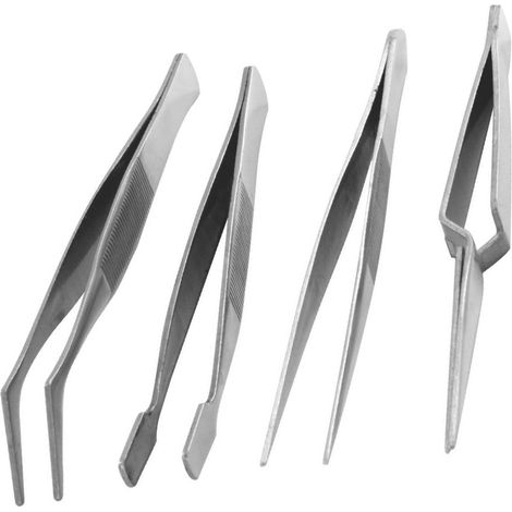 Trade Shop - Set De 4 Pinzas De Acero Inoxidable Quita Espinas Pez Pastel De Cocina -